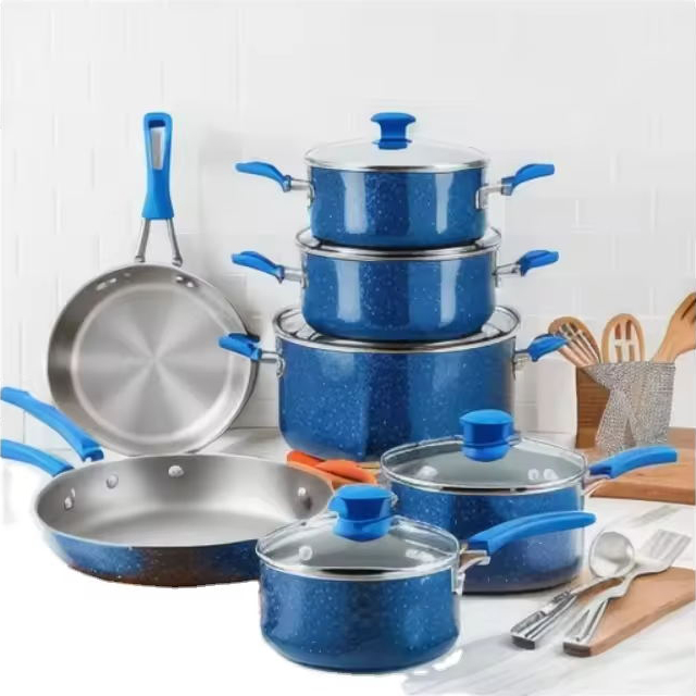 Rekabetçi Fiyat Tencere Seti Izgara Tava ile 13 Parça Tencere Seti Markalı Çift Granit Kaplamalı Tencere Seti