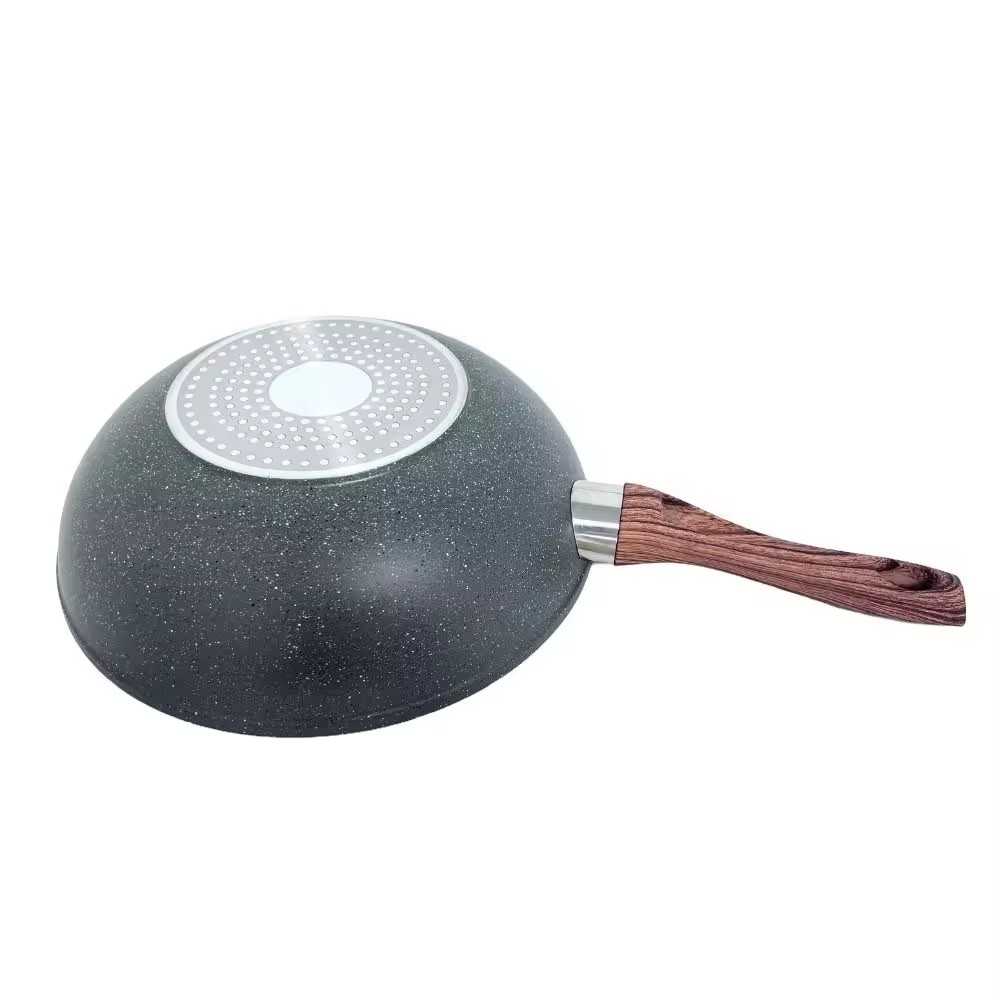 Tıbbi Taş Mutfak Yapışmaz Kaplama Alüminyum Tava Ahşap Saplı Tencere Setleri